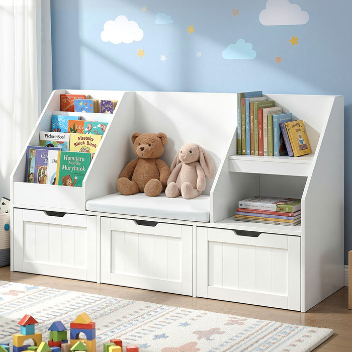 Kids Bookshelf Storage Organiser Toy Box Drawer Bench Seat Cabinet White
