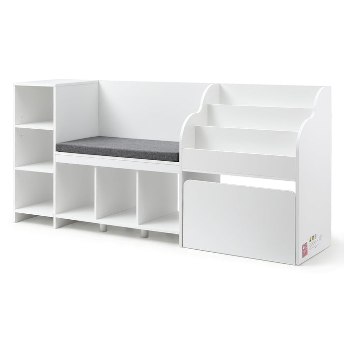 Kids Storage Unit Bookshelf Toy Box Organiser Bench Seat Cabinet 170cm White