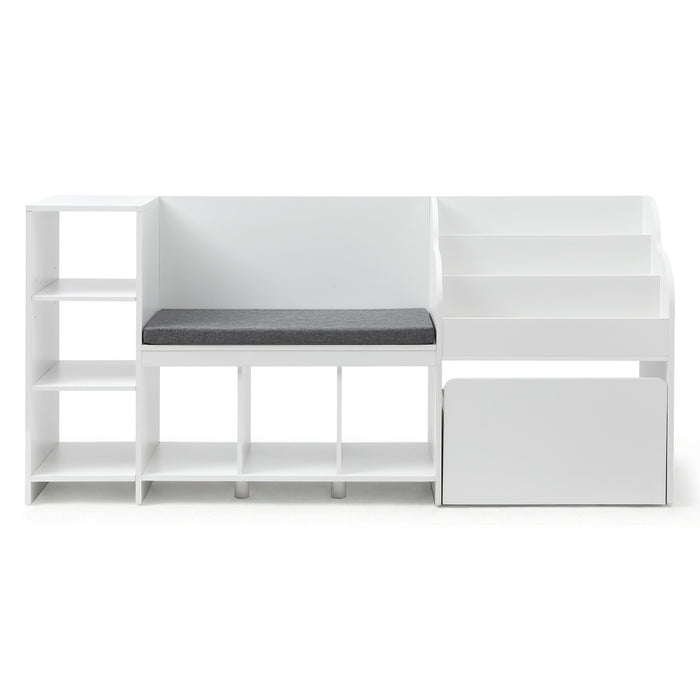 Kids Storage Unit Bookshelf Toy Box Organiser Bench Seat Cabinet 170cm White