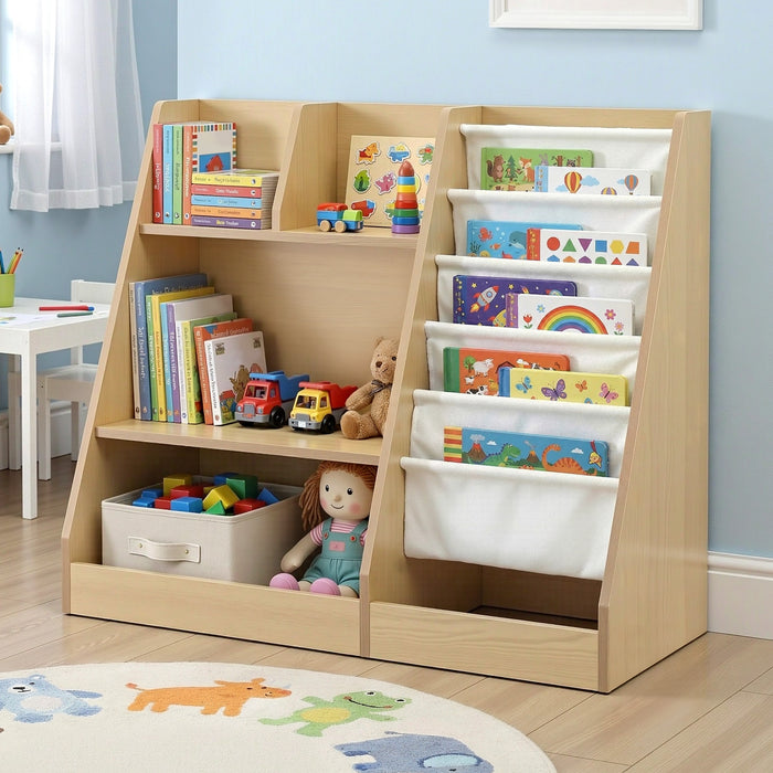 Kids Bookshelf Wood Bookcase Children Storage Rack Display Shelves Holder