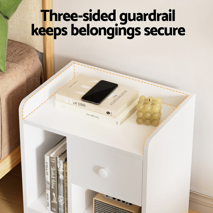 Bedside Table Drawer Nightstand Side End Table Storage Open Shelf White