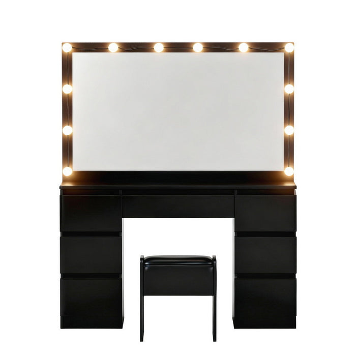 Dressing Table Vanity Desk Set Stool 12 Led Bulbs Black