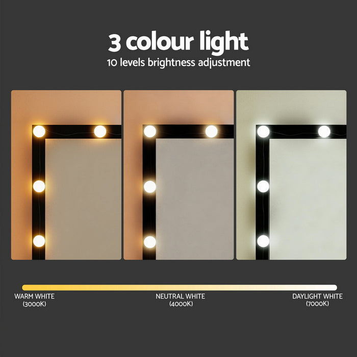 Dressing Table Vanity Desk Set Stool 12 Led Bulbs Black