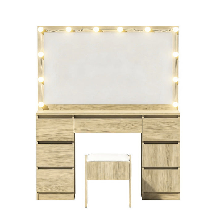 Dressing Table Vanity Desk Set Stool 12 Led Bulbs Wood