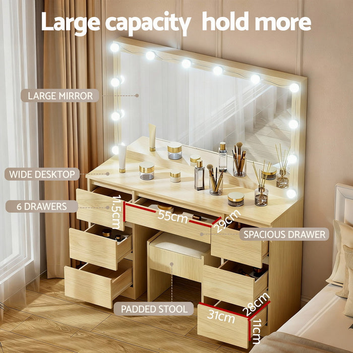 Dressing Table Vanity Desk Set Stool 12 Led Bulbs Wood