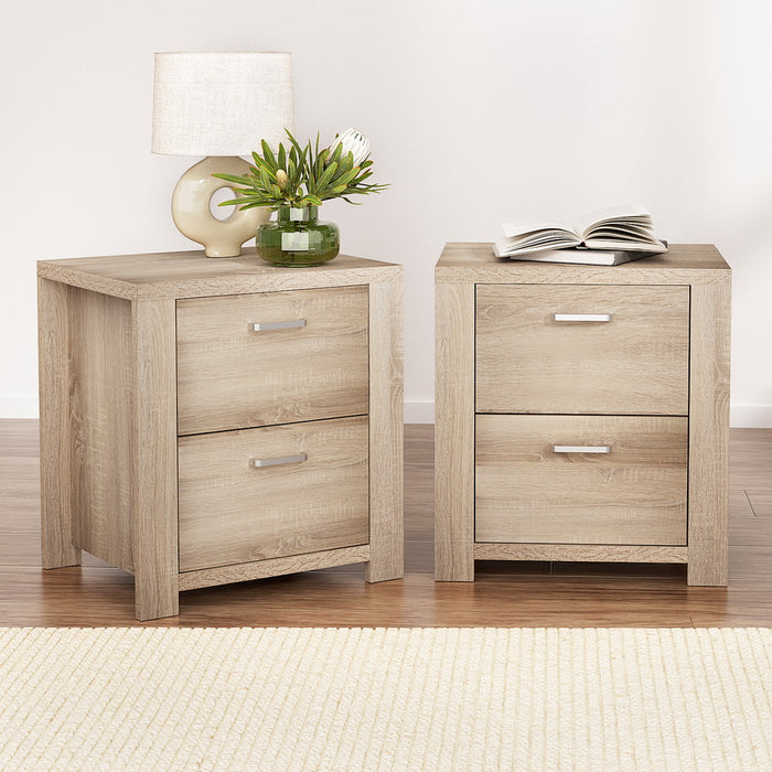2X Bedside Table 2 Drawers Maxi Pine