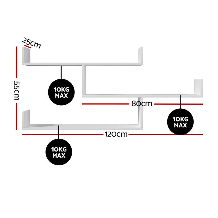 Floating Wall Shelf 3 Tier White