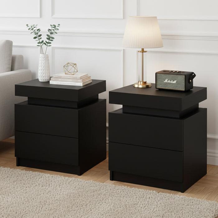 2X Bedside Table 2 Drawers Lift-Up Storage Black