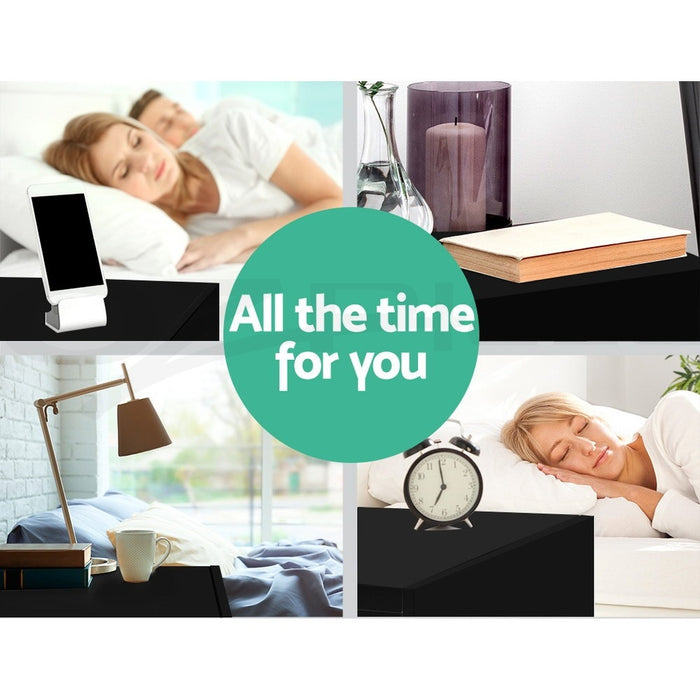 2X Bedside Table 2 Drawers Lift-Up Storage Black