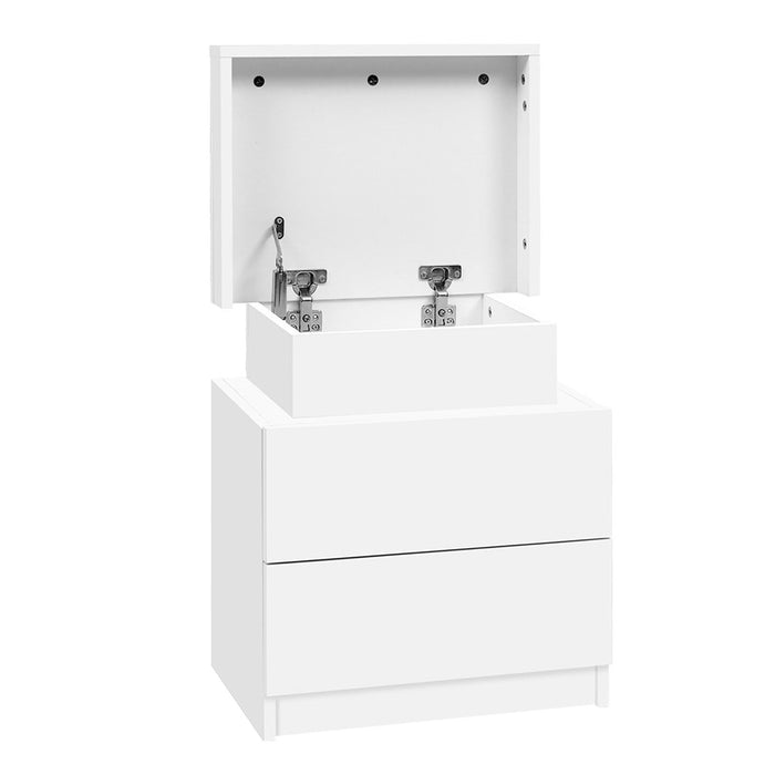 2X Bedside Table 2 Drawers Lift-Up Storage White