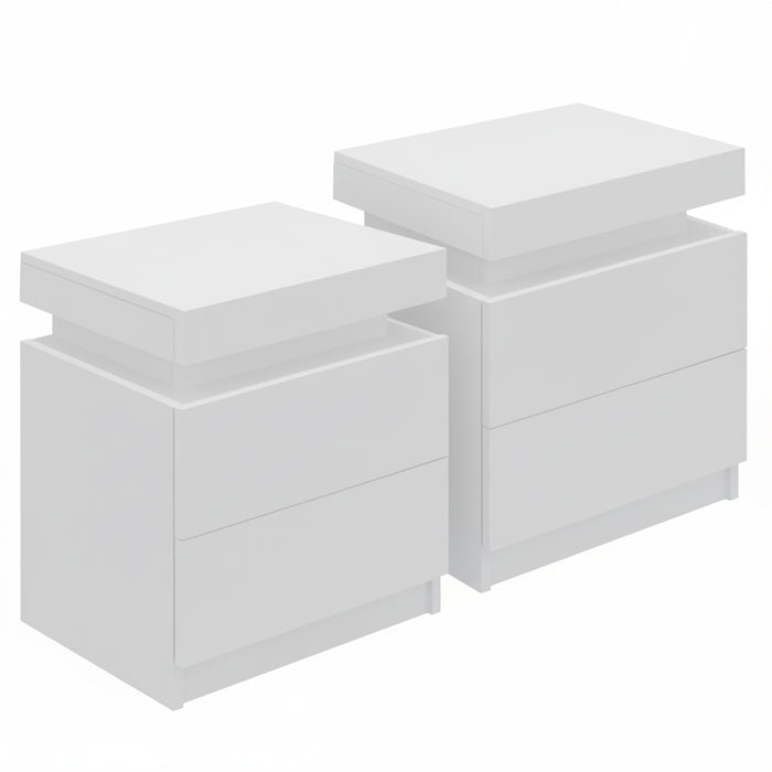 2X Bedside Table 2 Drawers Lift-Up Storage White