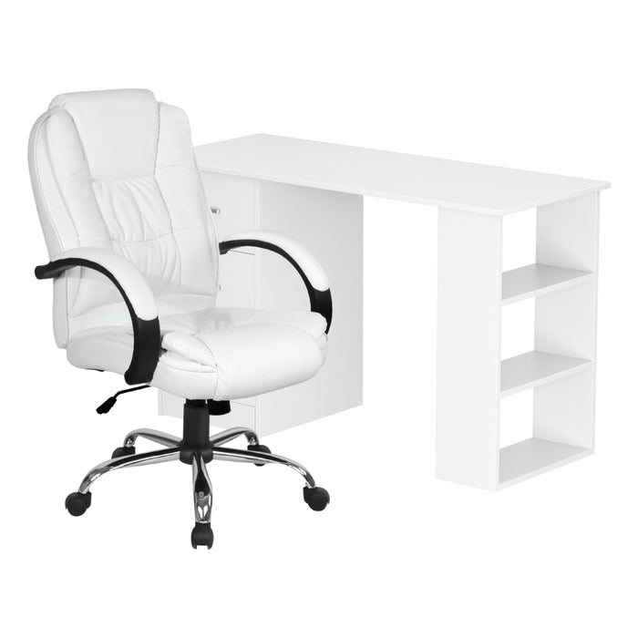 Computer Desk 120cm Executive Office Chair Set Pu Leather High Back White