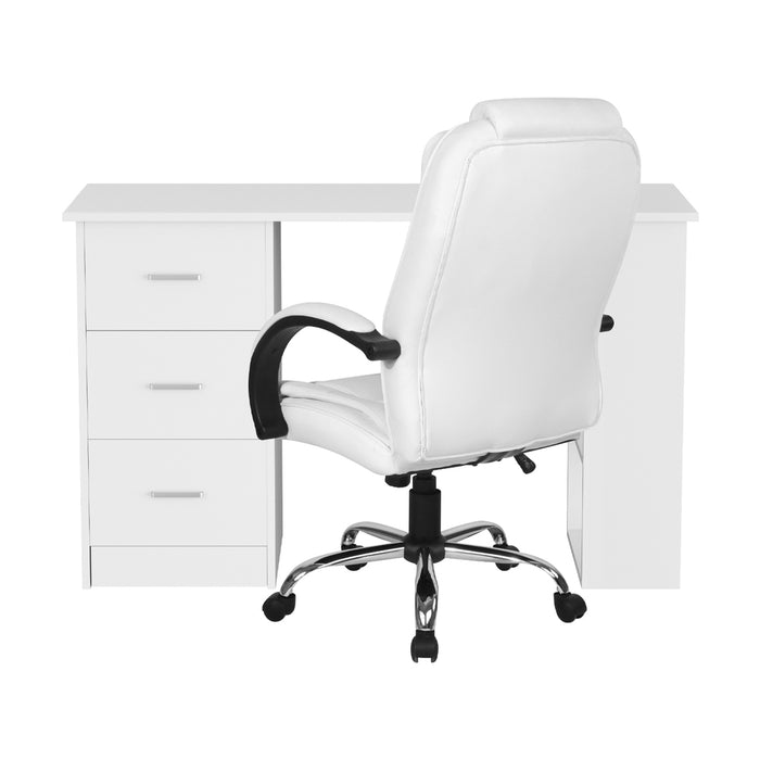 Computer Desk 120cm Executive Office Chair Set Pu Leather High Back White