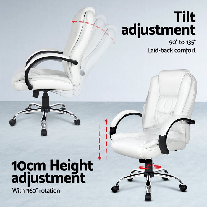 Computer Desk 120cm Executive Office Chair Set Pu Leather High Back White