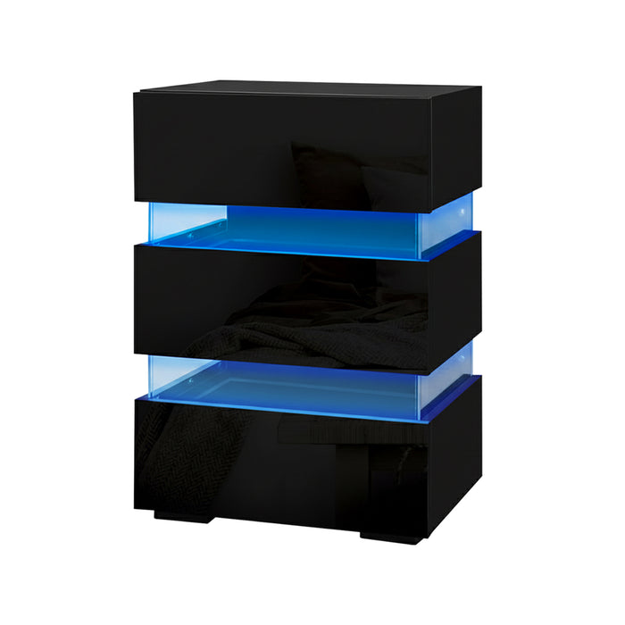 2X Bedside Table Led 3 Drawers Lumi Black