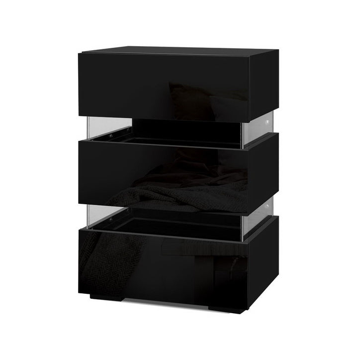 2X Bedside Table Led 3 Drawers Lumi Black