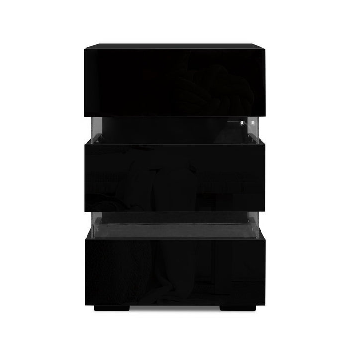 2X Bedside Table Led 3 Drawers Lumi Black