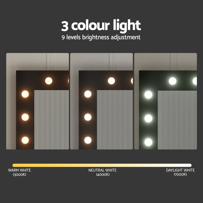 Dressing Table Set Stool 12 Led Bulbs Black