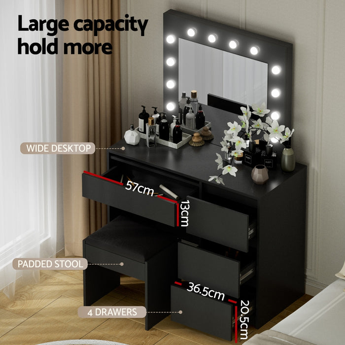 Dressing Table Set Stool 12 Led Bulbs Black