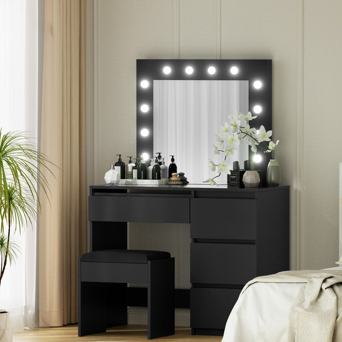 Dressing Table Set Stool 12 Led Bulbs Black
