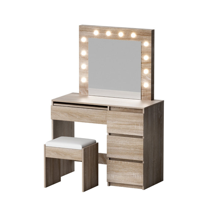 Dressing Table Set Stool 12 Led Bulbs Wood
