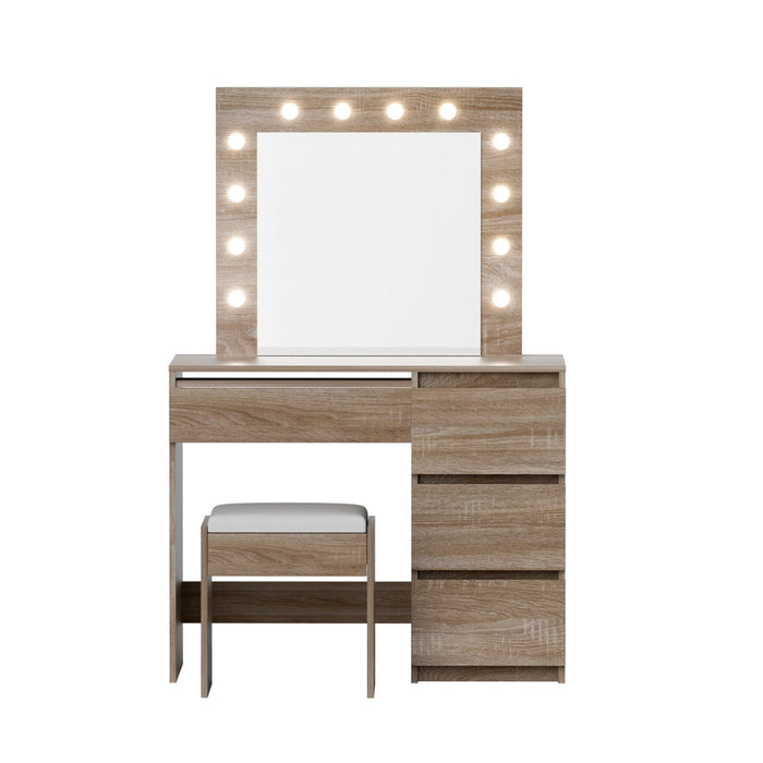 Dressing Table Set Stool 12 Led Bulbs Wood