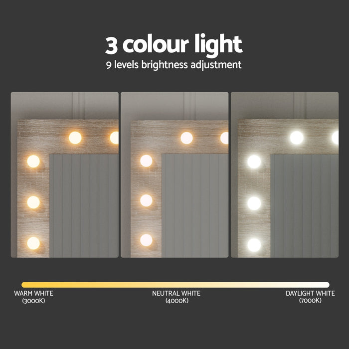 Dressing Table Set Stool 12 Led Bulbs Wood