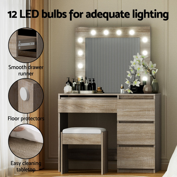 Dressing Table Set Stool 12 Led Bulbs Wood