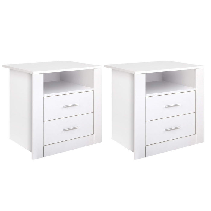 2 X Bedside Table 2 Drawers With Shelf Tara White