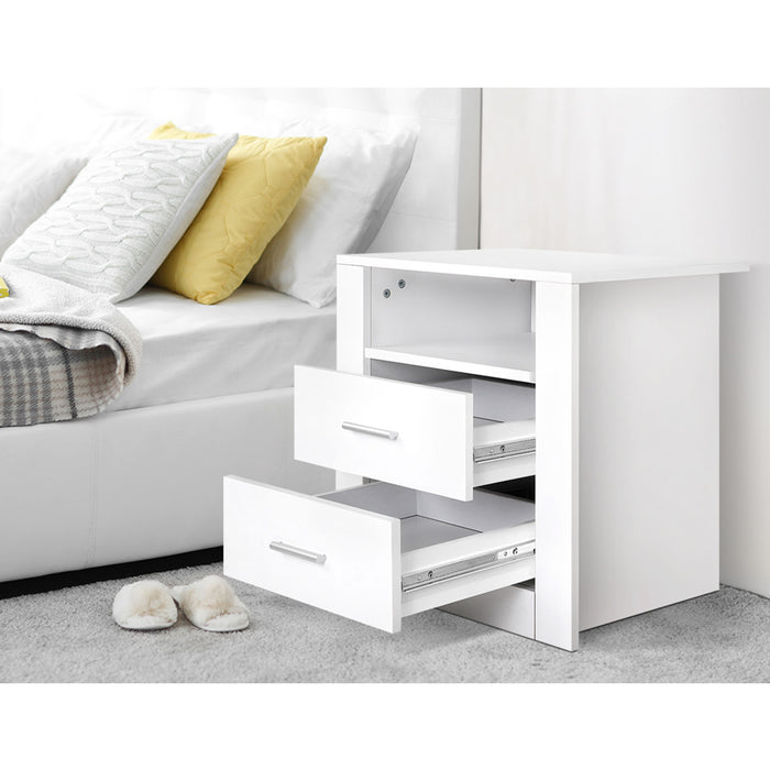 2 X Bedside Table 2 Drawers With Shelf Tara White