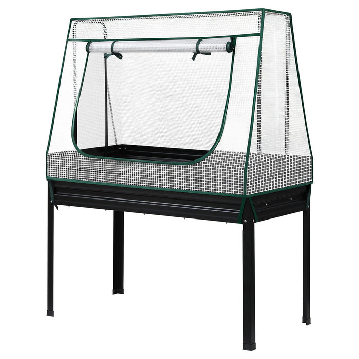 Elevated Metal Garden Bed Kit W Mini Greenhouse Cover 116X60cm Stand-Up Height Trellis