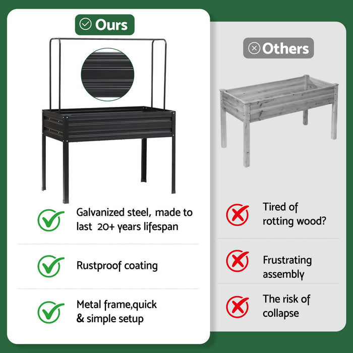Elevated Metal Garden Bed Kit W Mini Greenhouse Cover 116X60cm Stand-Up Height Trellis
