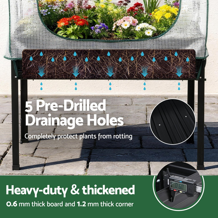 Elevated Metal Garden Bed Kit W Mini Greenhouse Cover 116X60cm Stand-Up Height Trellis