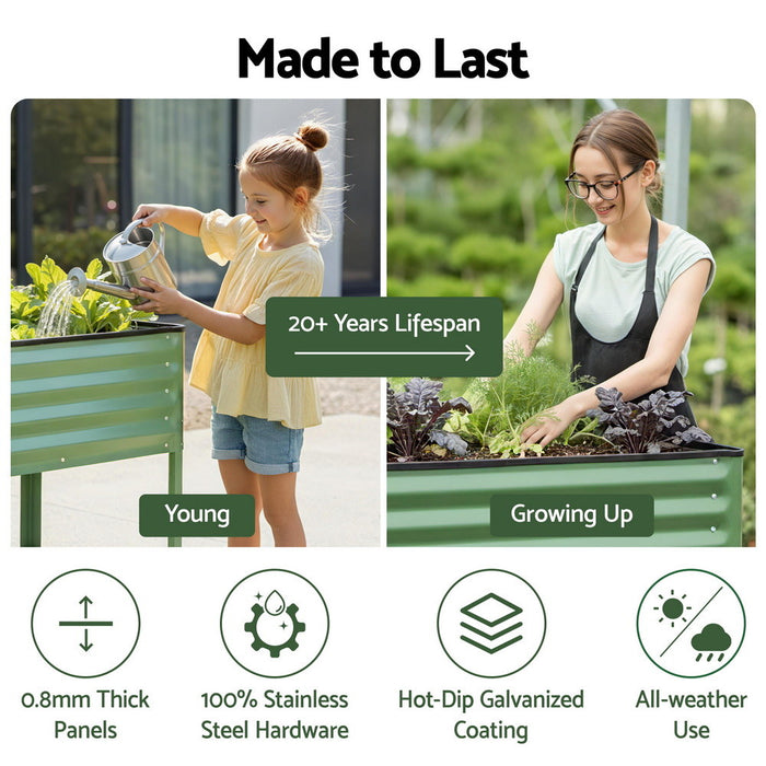 Elevated Raised Garden Bed Kit Mobile W/ Locking Wheels & Storage Shelf 100Kg Max Load 115X60X81cm | Galvanized Steel, Portable Green Organizer For Seniors, Patio, Balcony, Vegetables