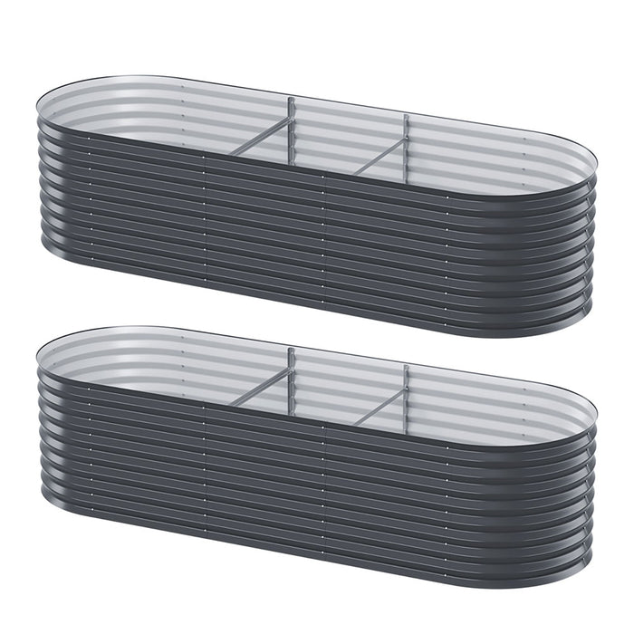2 X Raised Garden Bed Kit Planter Oval Galvanised Steel 240Cmx80Cmx56Cm