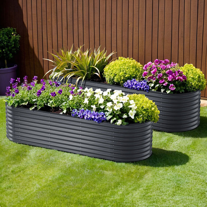 2 X Raised Garden Bed Kit Planter Oval Galvanised Steel 240Cmx80Cmx56Cm