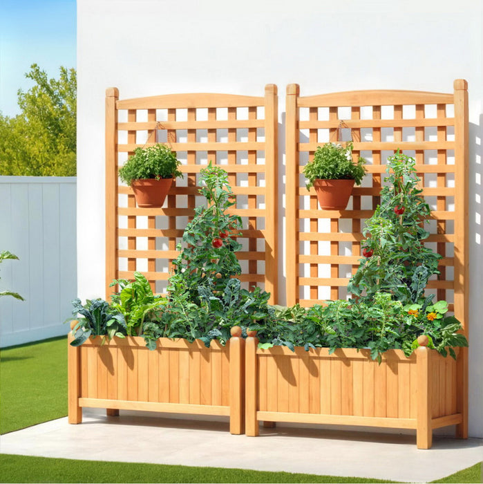 2X Garden Bed Wooden 64X35X115cm Planter Raised Box Container Trellis