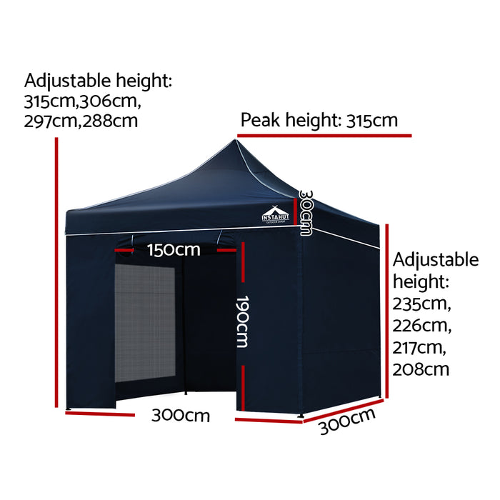 Gazebo Pop Up Marquee 3X3M Folding Wedding Tent Gazebos Shade Navy