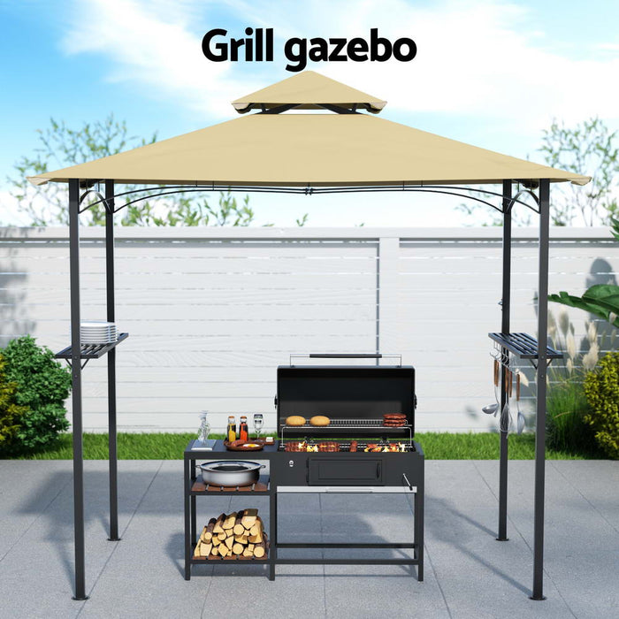 Gazebo Outdoor Patio Marquee Bbq Grill Shelter Garden Shade Hooks Beige