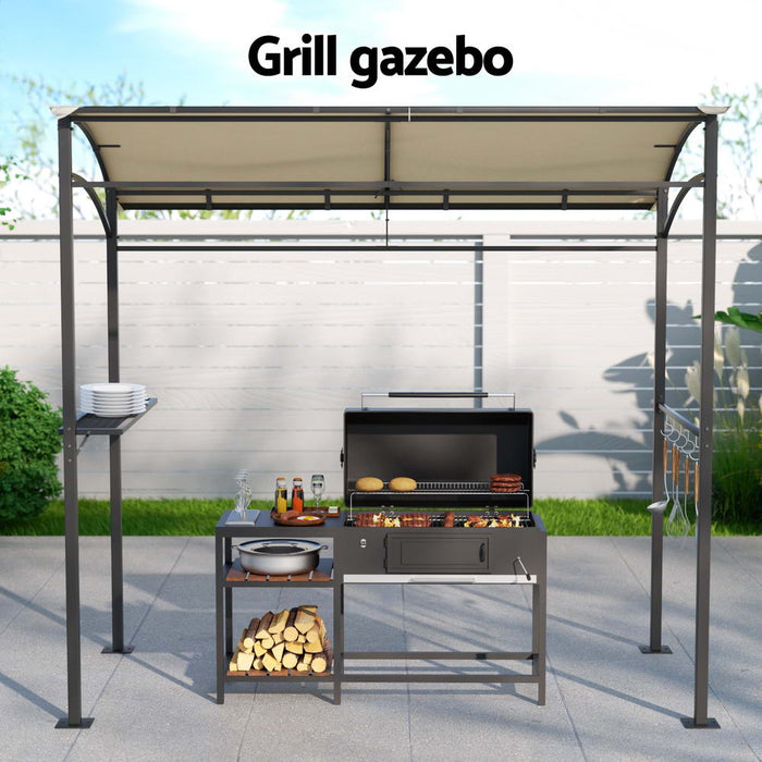 Gazebo Outdoor Bbq Grill Patio Garden Marquee Shade Shelter Shelf Hooks Beige