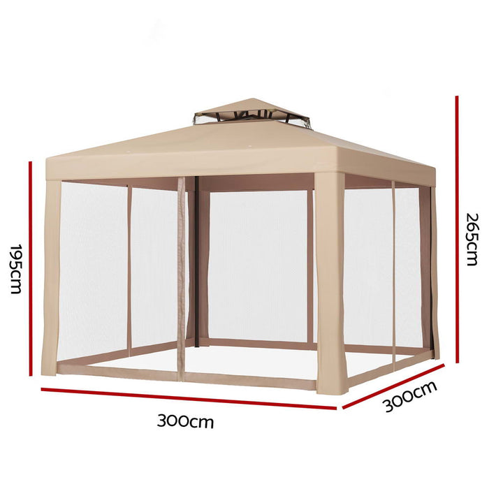 Gazebo Marquee 3M Outdoor Event Tent Camping Party Mesh Wall Canopy Brown