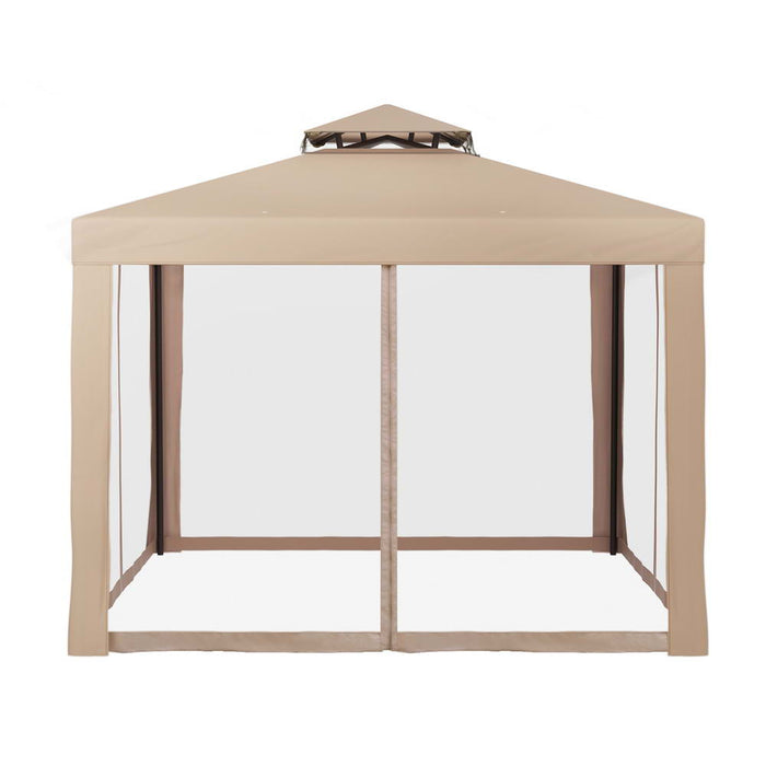 Gazebo Marquee 3M Outdoor Event Tent Camping Party Mesh Wall Canopy Brown