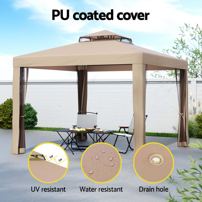 Gazebo Marquee 3M Outdoor Event Tent Camping Party Mesh Wall Canopy Brown