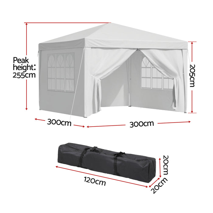 Gazebo 3X3 Pop Up Marquee Folding Tent Wedding Gazebos Camping Outdoor Canopy White