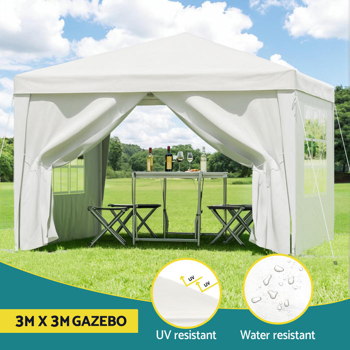 Gazebo 3X3 Pop Up Marquee Folding Tent Wedding Gazebos Camping Outdoor Canopy White