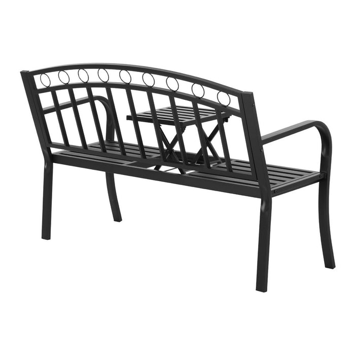 Outdoor Garden Bench Seat Loveseat Steel Foldable Table Patio Furniture Black