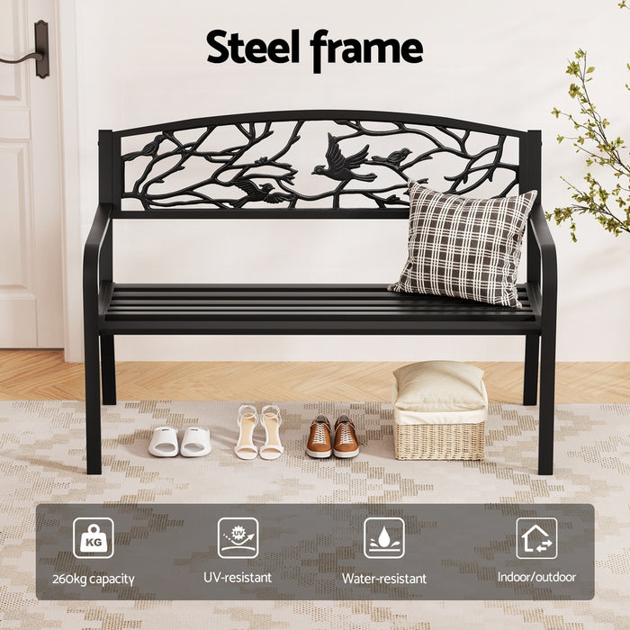 Outdoor Bench Seat Garden Steel Outdoor Furniture 3 Seater Park Black