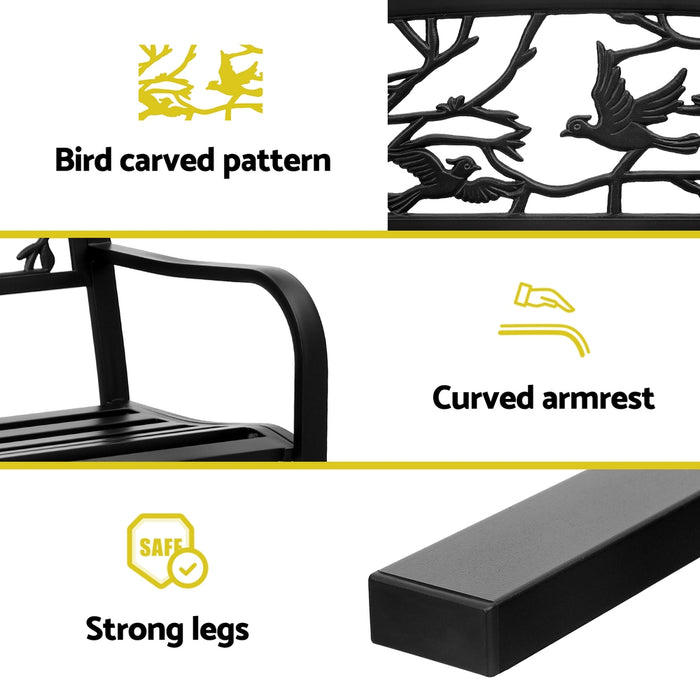 Outdoor Bench Seat Garden Steel Outdoor Furniture 3 Seater Park Black