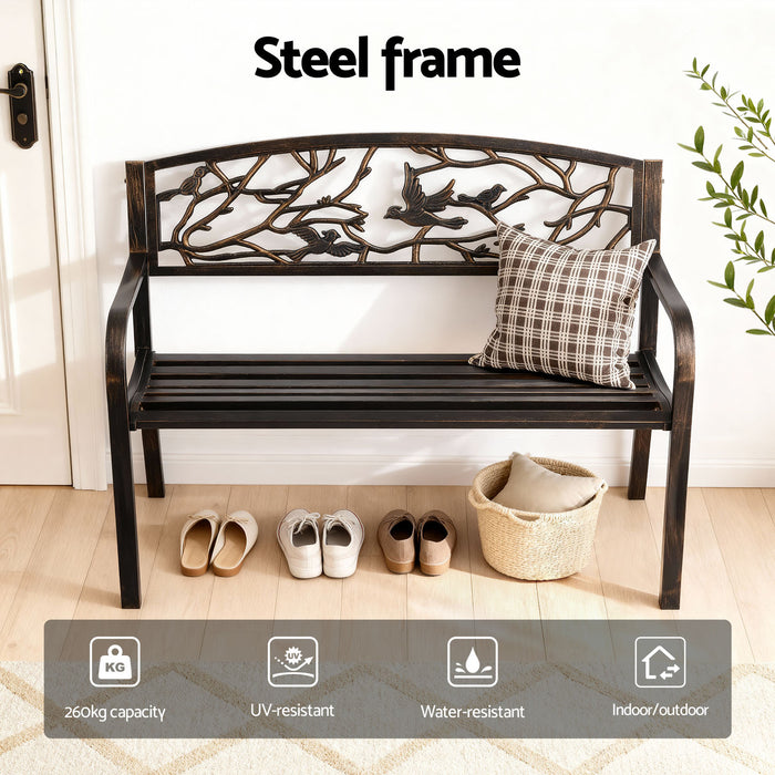 Outdoor Bench Seat Garden Steel Outdoor Furniture 3 Seater Park Bronze