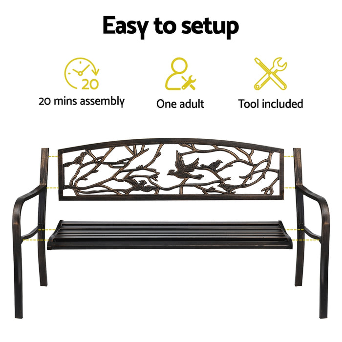 Outdoor Bench Seat Garden Steel Outdoor Furniture 3 Seater Park Bronze